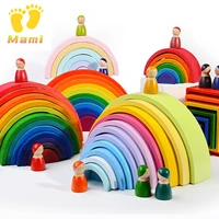 mamimami wooden montessori toy set baby rainbow bridge building blocks jigsaw puzzle stacking educational toys children gift%c2%a0