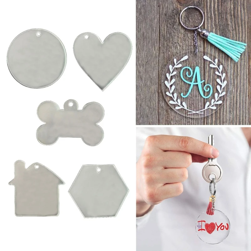 

50 Pcs Clear Acrylic Blanks Keychain Pendant Transparent Tags for DIY Projects T21F