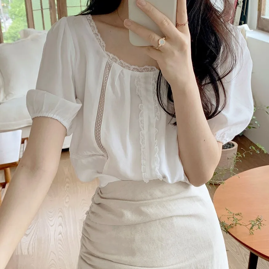 

New Embroidery Lace Transparent Womens Blouses Summer Tops Femme Casual Women Shirt Short Sleeve Girls Blouse Plus Size Blusas