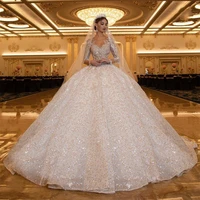 2022 glitter lace ball gown wedding dresses o neck tassels sparkle bridal gowns plus size customise vintage vestido de novia