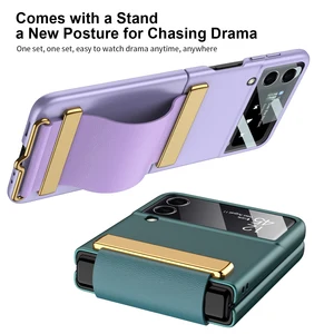 Wrist Strap Phone Case For Samsung Galaxy Z Flip 3 5G Hard Plastic
Stand Holder Camera Lens Protector Film Cover Z Flip 3 Case