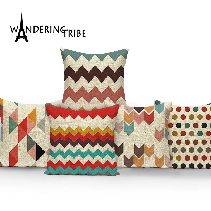 

Наволочки для подушек, разноцветные, с геометрическими кругами, в горошек, в полоску, с геометрическими волнами, для дивана, автомобиля