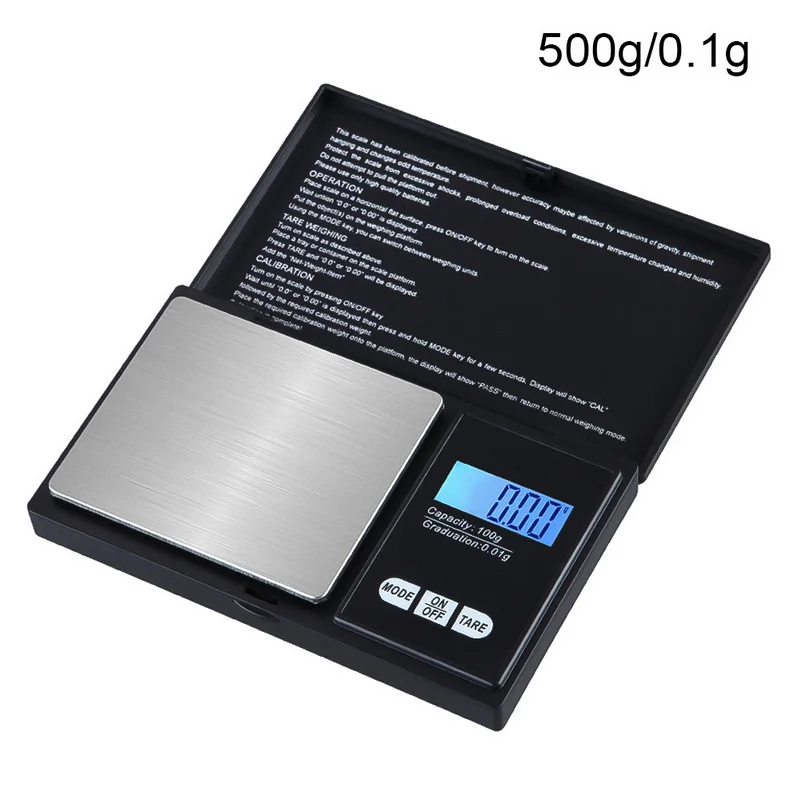 500g 0.1g Высокая точность Мини цифровые весы 100/200/500/1000g 0,01/0,1g ЖК-дисплей пищевая пипетка ювелирных изделий карманные весы точность взвешивания баланс - Цвет: 500g 0.1g