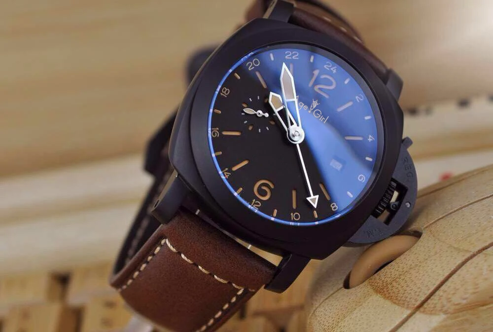 

Classic New Men Automatic Mechanical Sapphire Stainless Steel Watches 3 Days GMT Brown Leather Luminous Gents Watch AAA+