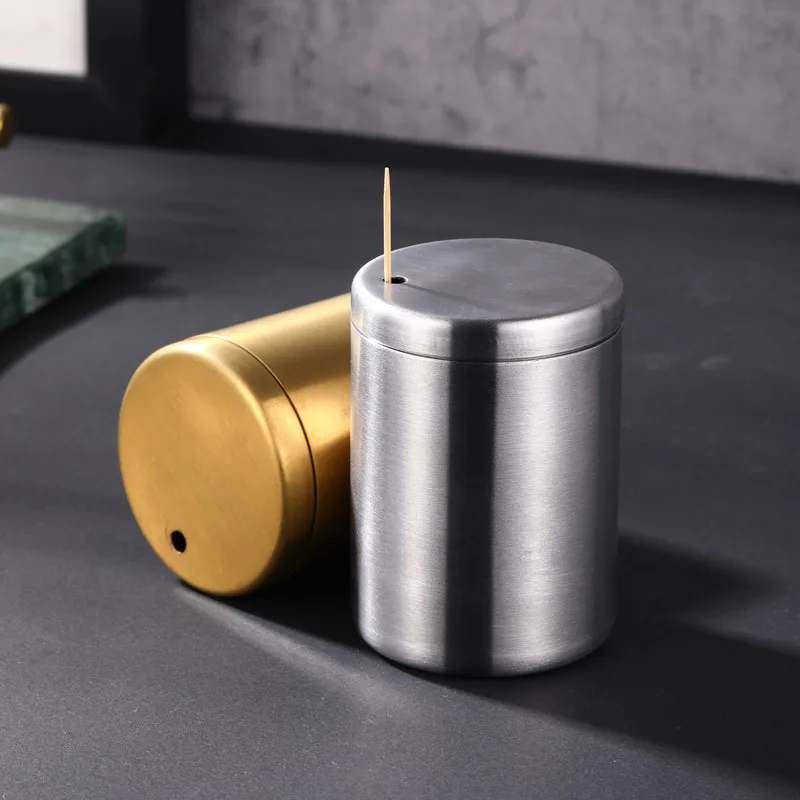 

Portable Stainless Steel Toothpick Holder Home Daily Portable Toothpick Box Bucket Cotton Swab Storage Box Cotton Swab Bucket
