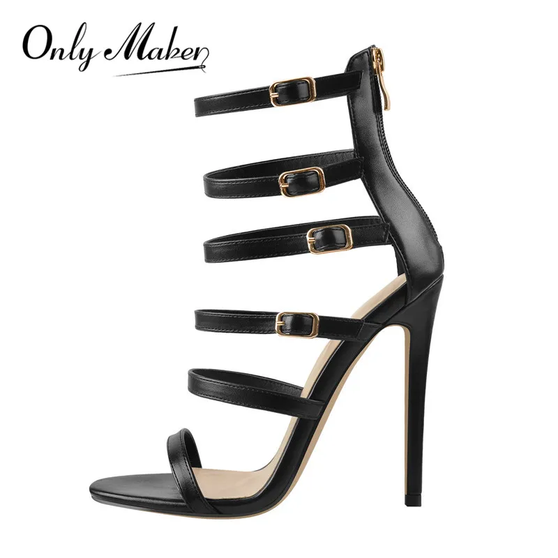 

Onlymaker Women's Peep Toe Black Matte Ankle-Wrap Sandals Cross Strap Thin High Heels Stilettos Summer Classics Sandals