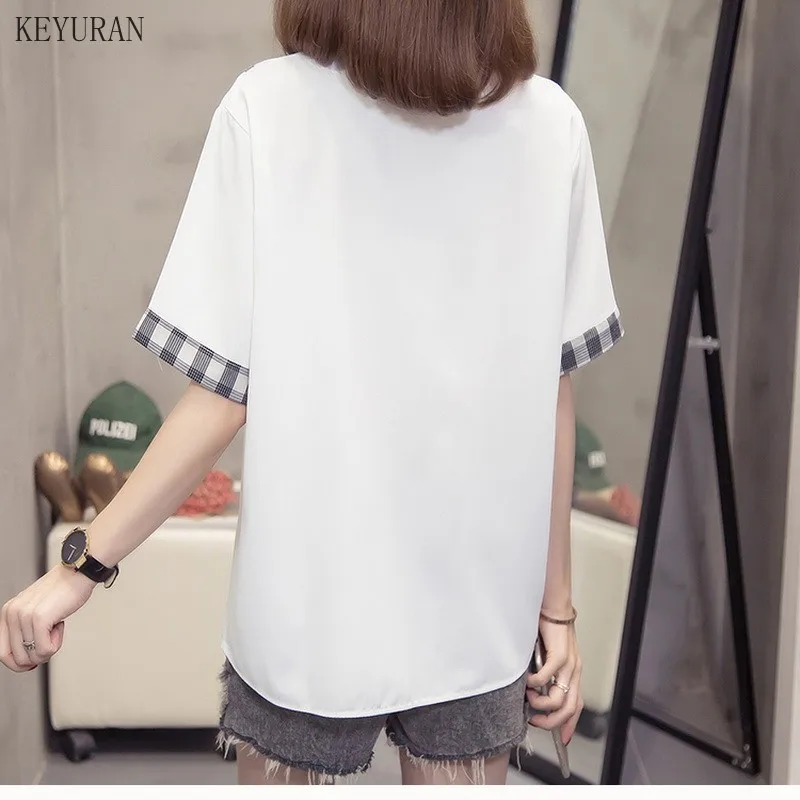 Размера плюс женские рубашки блузы модные 2021 летние кнопки с коротким рукавом в