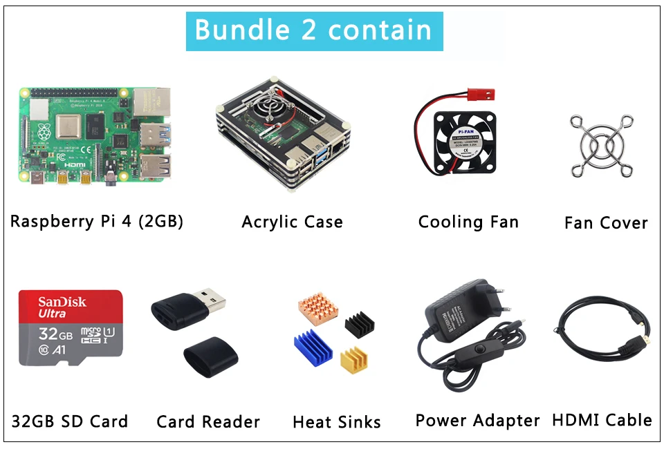 Raspberry Pi 4 модели B 1/2/4GB Оперативная память BCM2711 Cortex-A72 ARM v8 2,4/5G, Wi-Fi, Bluetooh 5,0 вариант SD картой памяти на 32 Гб | Чехол | Мощность | HDMI