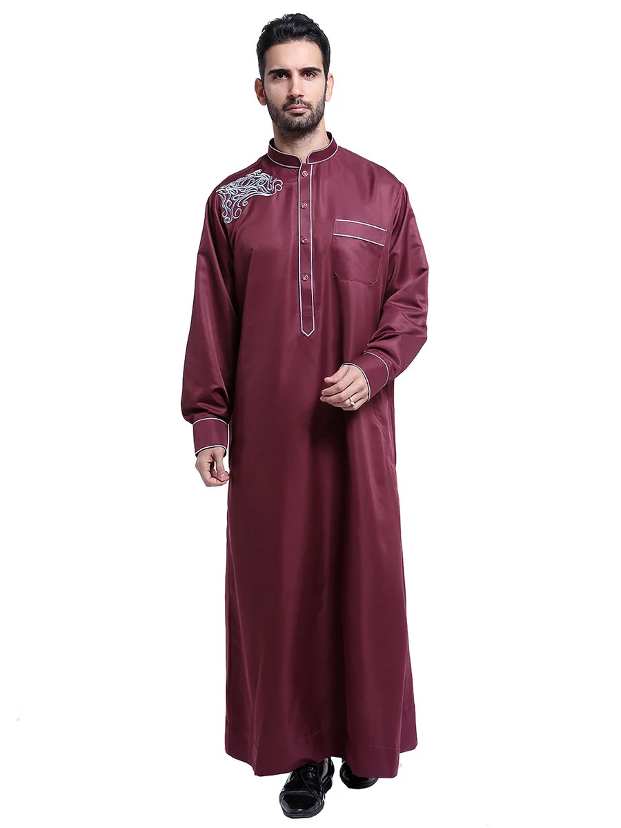 Новый мусульманский марокканский с длинным рукавом, мусульманский мужской однотонный халат с вышивкой, Арабский кафтан, Саудовский стиль, ... от AliExpress WW