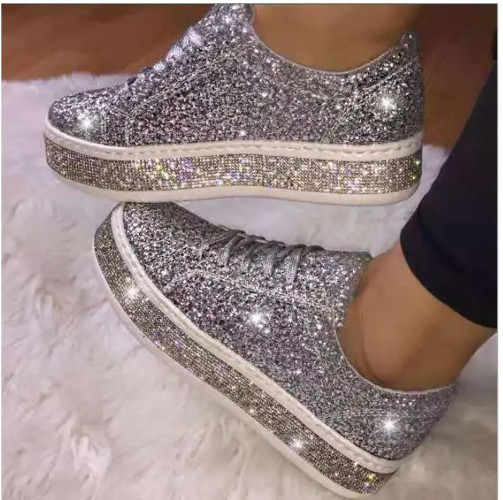 Women Shoes Women Flats Casual Lace Up Sexy Rhinestone New Crystal Platform Sneakers Sapato Chaussure Zapatos De Mujer 2021 nes