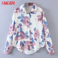 tangada women ink flowers print shirts long sleeve turn down collar elegant office ladies work blouses sl506