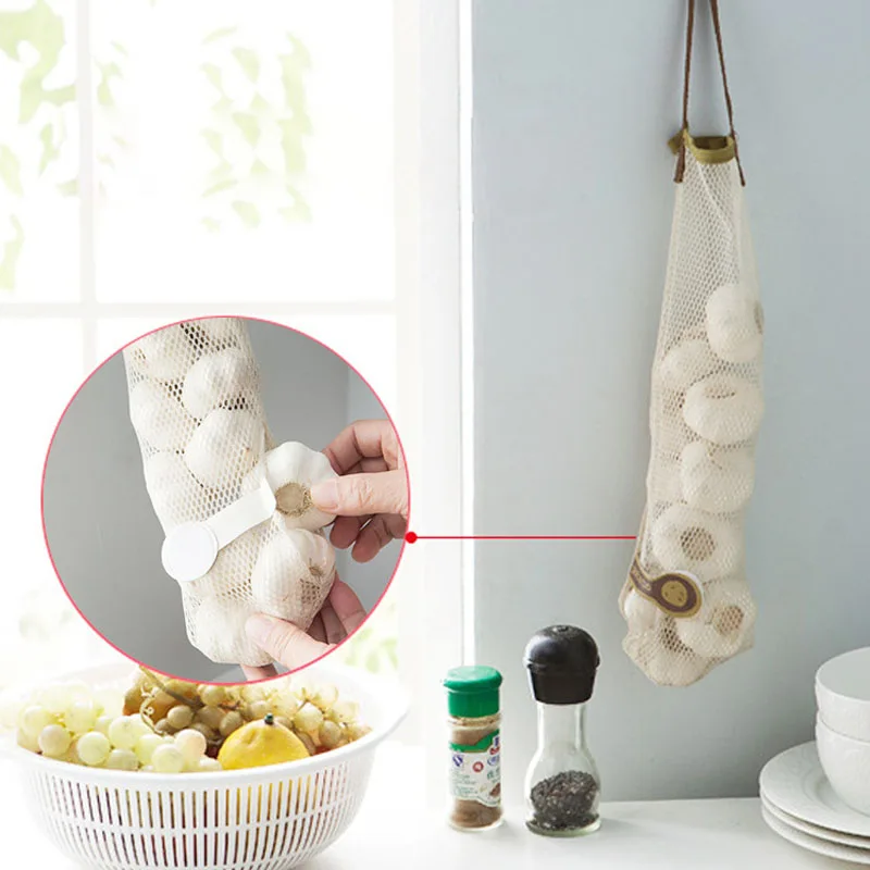 

Mesh Net Breathable Fruit Vegetable Garlic Onion Wall Hanging Storage Bag Reusable Mesh Bags Organizer Home Kitchen Accessories