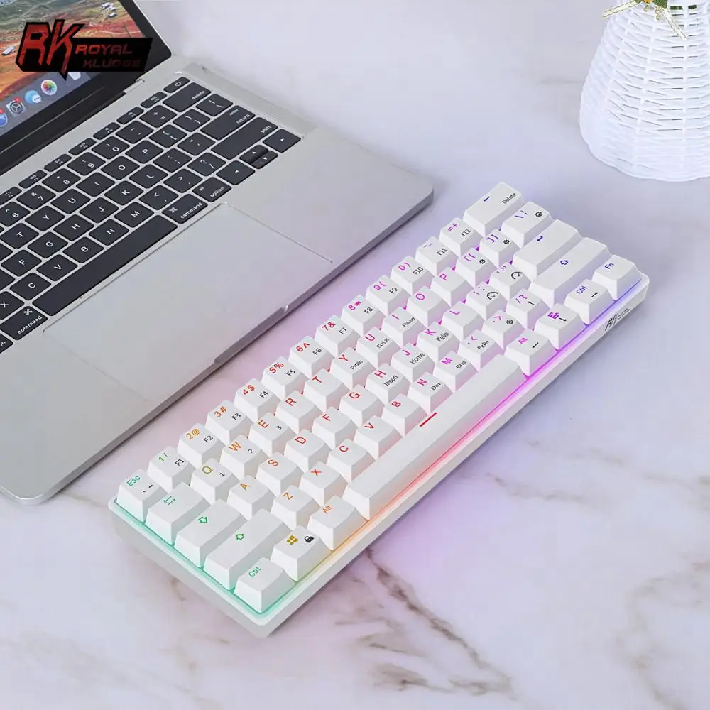 

RK61 Tri-Mode 2.4G Dongle Wireless Bluetooth USB Wired Mechanical Gaming Keyboard 61 Keys Mini Portable Hotswappable White Color