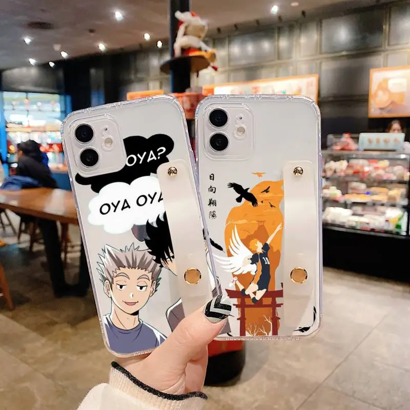 

Haikyuu anime Phone Case Wrist Strap For iPhone 7 8 11 12 X XS XR MINI Pro Max Plus Hand Band Transparent Clear coque shell