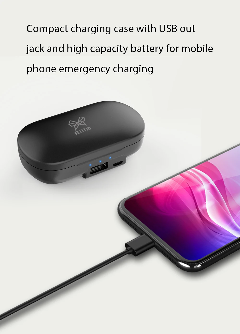 Наушники Riilm TWS Bluetooth, беспроводные стерео наушники-вкладыши и внешний аккумулятор с микрофоном для звонков с громкой связью