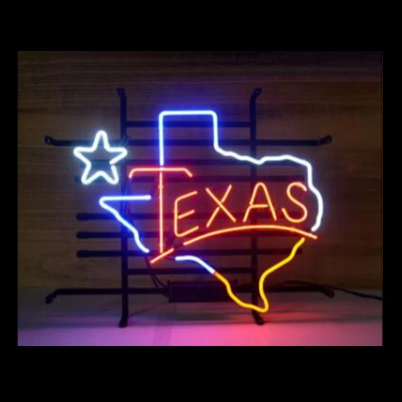 TEXAS MAP STAR Neon Sign Custom Handmade Real Glass Tube Beer Bar Hotel KTV Home Decoration City Logo Display Light Lamp 17&quotX14&quot |