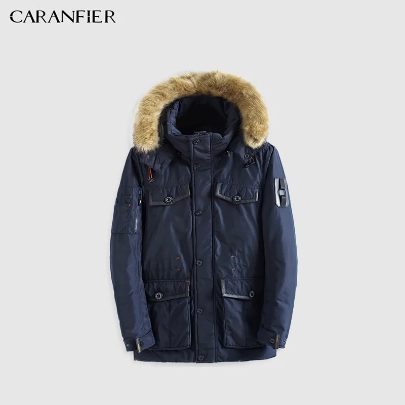 Тёмно-синий CARANFIER Новая зимняя мужская куртка "Аляска" Мужская Толстая куртка с хлопковой подкладкой Высококачественная парка Мужская модная повседневная куртка - Цвет: Тёмно-синий