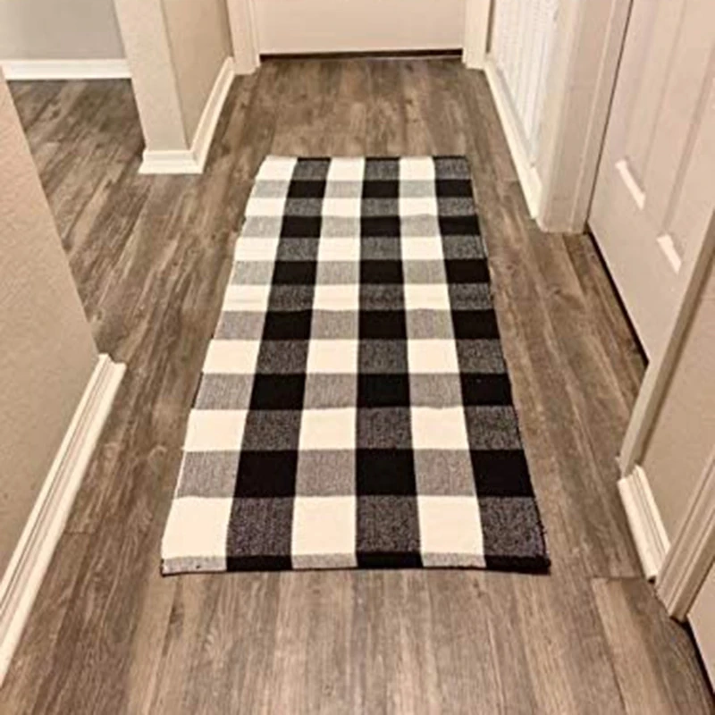 Classic Buffalo Black & White Plaid Checkered Rug Set of 2 Indoor Outdoor Area Runner Combo Promotion | Дом и сад