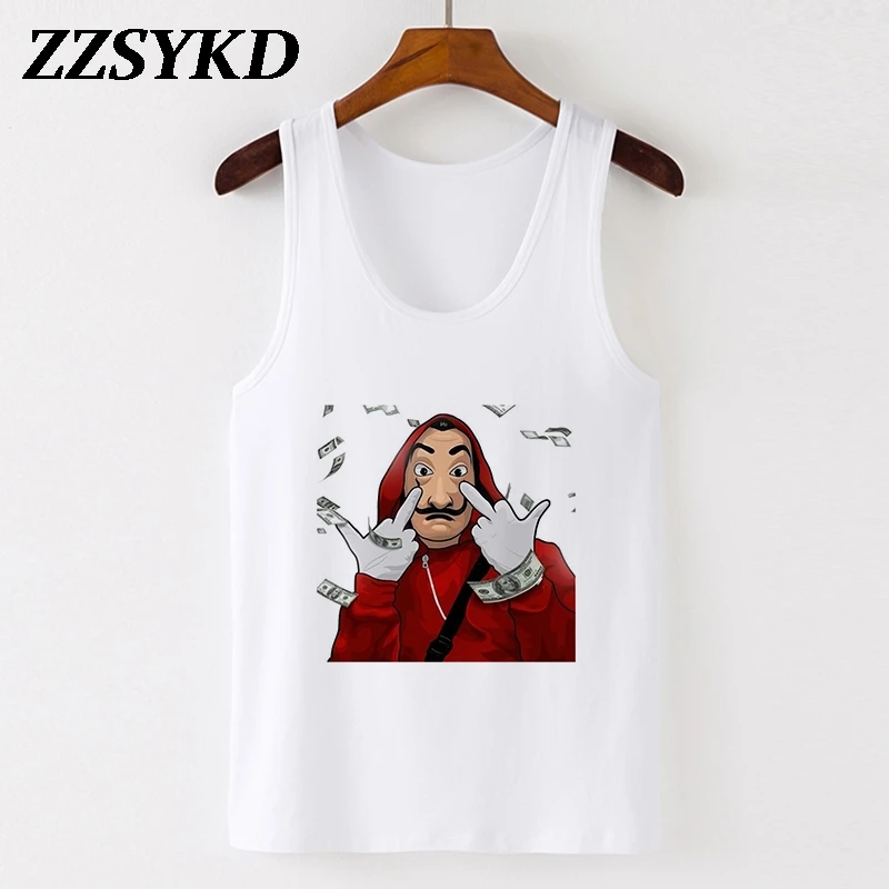 Блузка женская летняя повседневная без рукавов рубашка с надписью бумажный дом