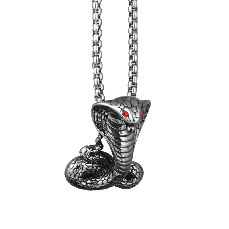 

Classic Punk Domineering Metal Red Eye Cobra Python Snake Pendant Stainless Steel Chain Necklace for Men Rock Biker Jewelry