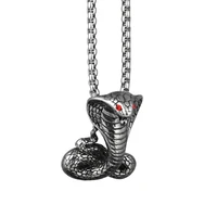 classic punk domineering metal red eye cobra python snake pendant stainless steel chain necklace for men rock biker jewelry