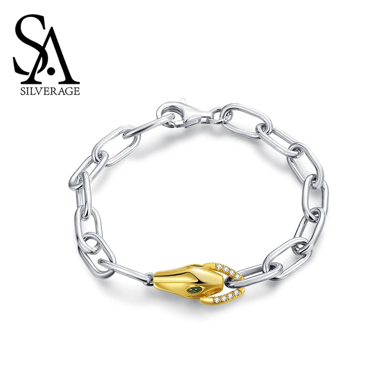 

SA SILVERAGE Design Female Bracelet 925 Silver Jewelry Original Ladies Feminina Medusa Snake 925 Sterling Silver Couple Bracelet