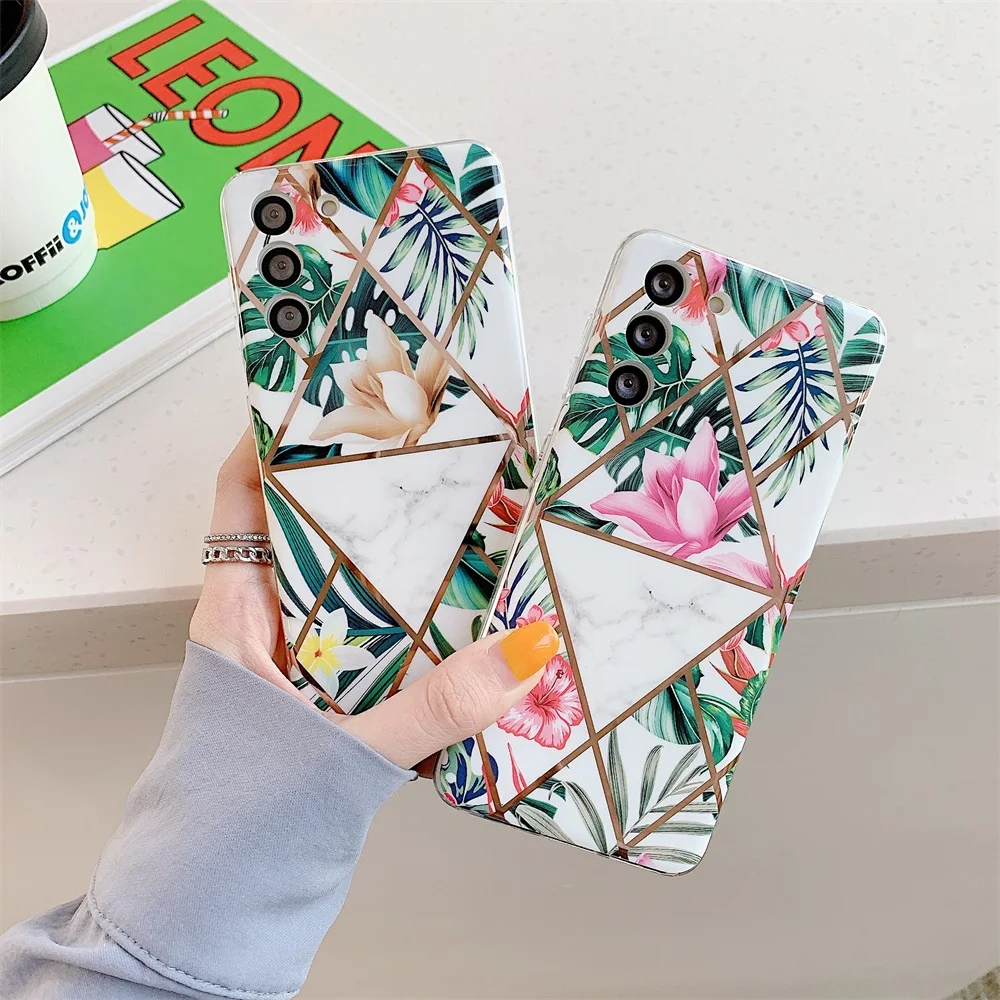 

INS Flowers Phone Case for Samsung S21 Ultra Coque Lingge Plating Back Cover for Samsung S20 S8 S9 S10 NOTE10 20 S20FE Fundas