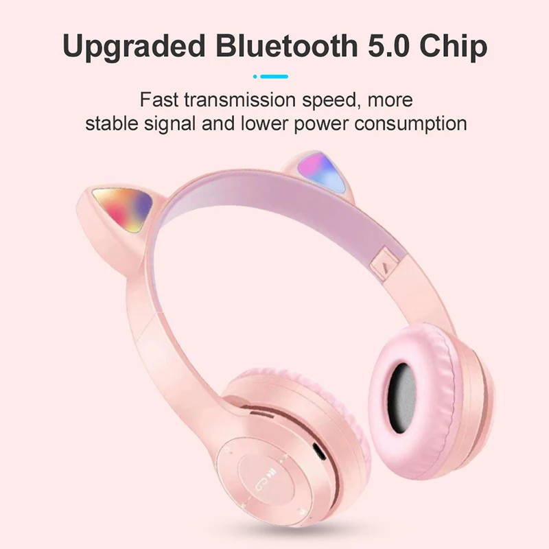 

Милые кошачьи уши Bluetooth Беспроводной Игровые наушники с микрофоном может Управление светодиодный Малыш Девушка спортивные стерео музыка ш...