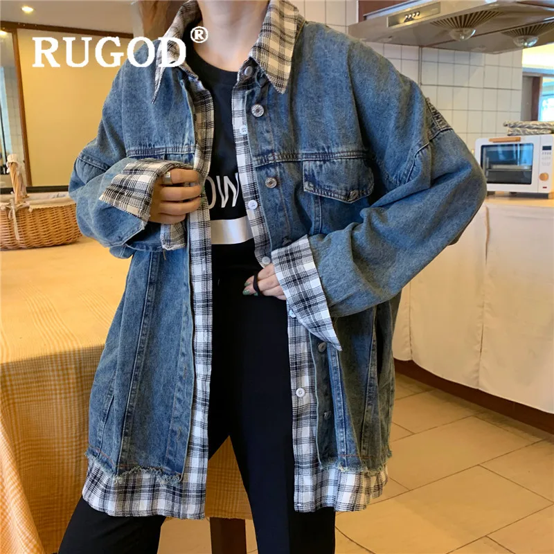 RUGOD/2019 Новое Женское лоскутное одеяло в клетку куртка имитация двух частей