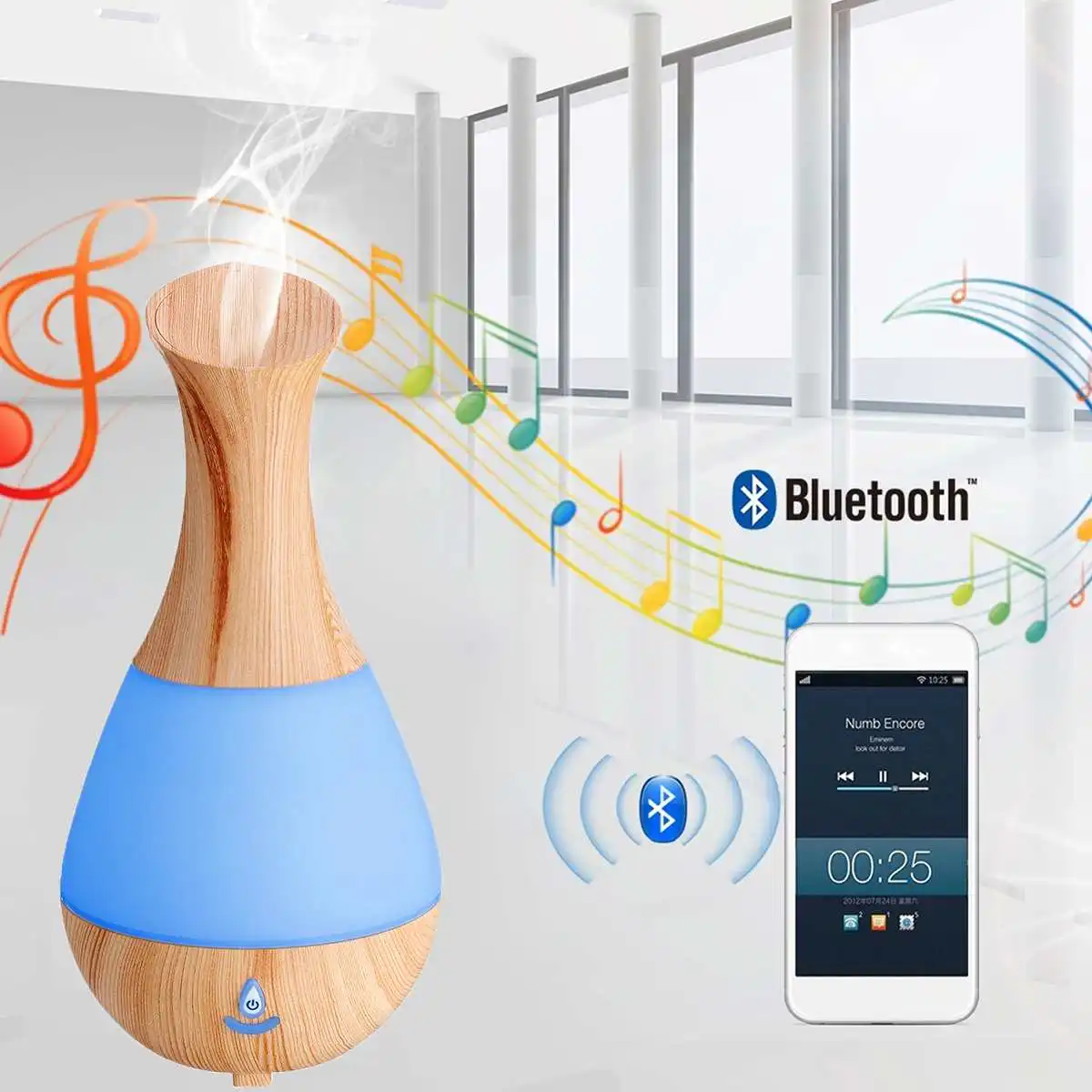 

Wood Grain For Aroma Air Humidifier Essential Oil Diffuser Aromatherapy Bluetooth USB 7 Color Changing LED Night Lamp For Home