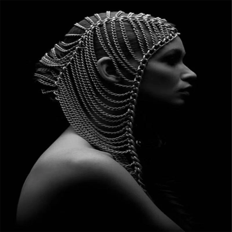 

Wholesale Deluxe all metal chain gold long stream Su punk headwear chain suitable for ball nightclub women's party headwear