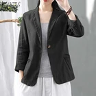 ZANZEA стильный 2021 осенние однотонные куртки на каждый день женские блейзеры хлопковый льняной пиджак женский тонкий верхняя одежда кардиган размера плюс