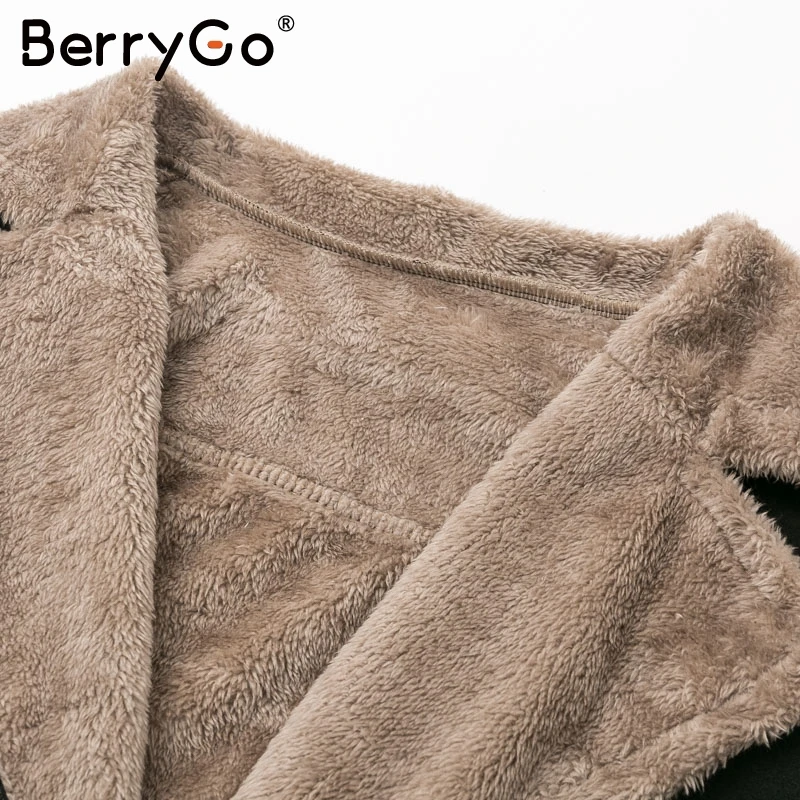 BerryGo уличная куртка из искусственной кожи, Женская мотоциклетная куртка из овечьей шерсти, куртка-бомбер, Зимняя Толстая теплая куртка размера плюс, верхняя одежда