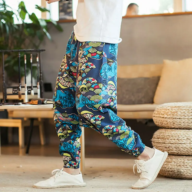 

2019 Autumn Men Cotton Pockets Harem Pants Hip Hop Joggers Gypsy Hippie Drop Crotch Mens Pants Man Sweatpants Streetwear M-3XL