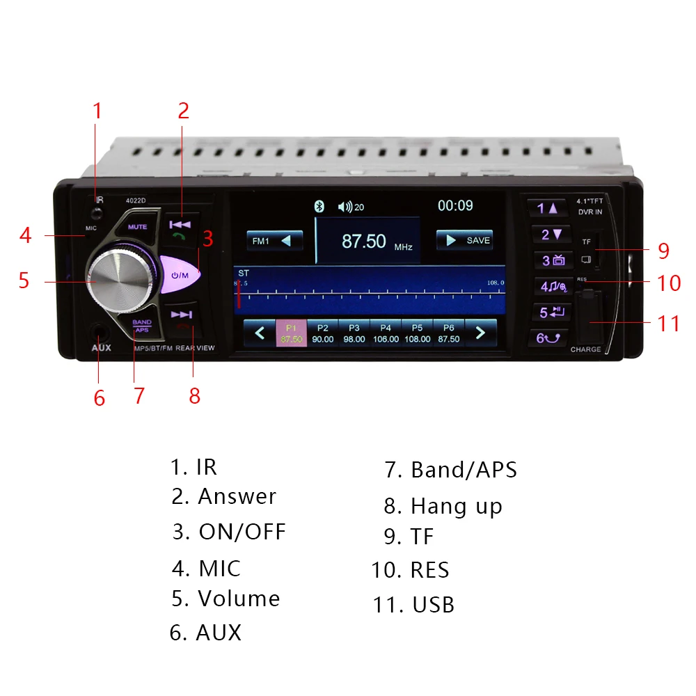 Фото Автомагнитола AMPrime 4,1 дюйма, 1 Din, Авторадио, аудио, стерео, FM, BT, дистанционное управление на рулевом колесе, 1 Din, мультимедийный плеер, резервн... №3