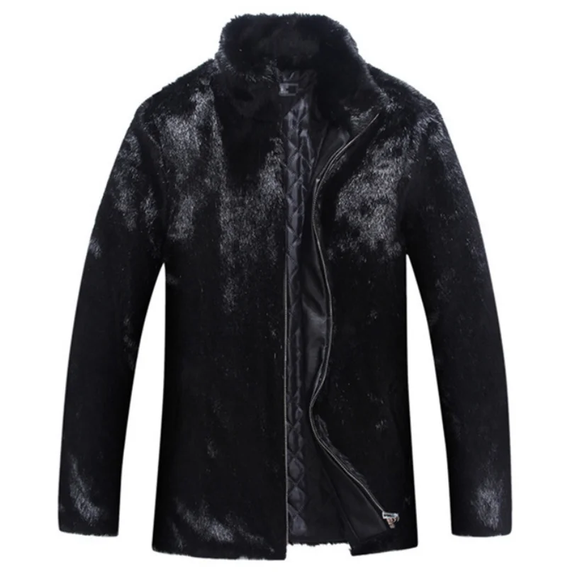 Autumn and winter new imitation mink coat men's mink whole mink coat hooded men's fur fur slim short