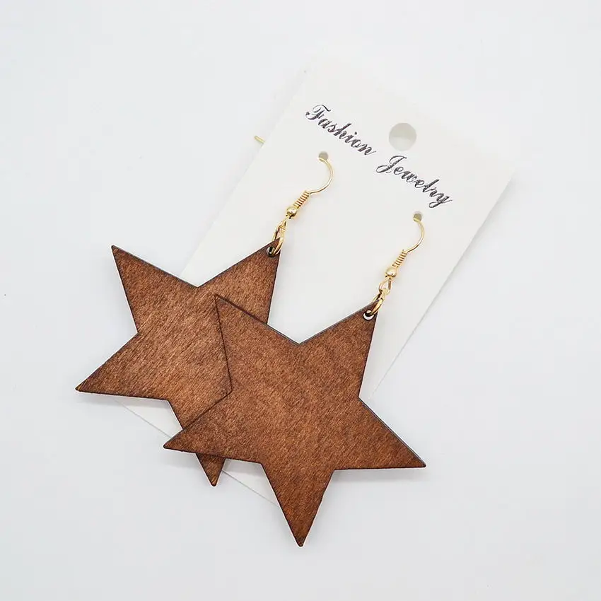 

Natural Wood Star Dangle Earrings for Women
