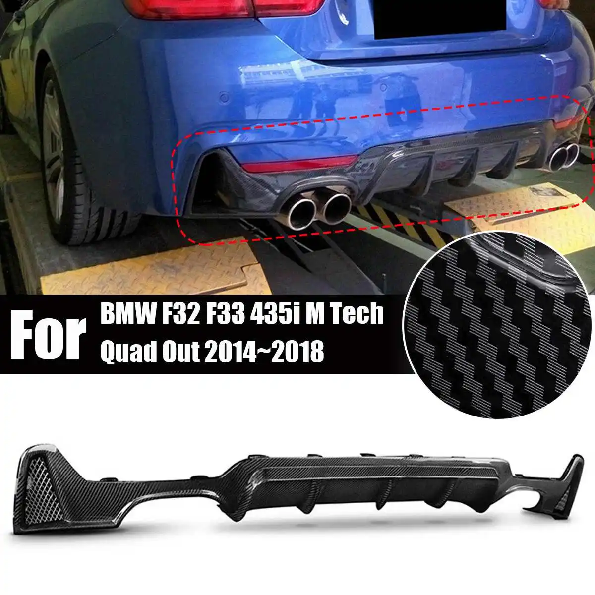 Четыре выхода углеродного волокна стиль диффузор губа на задний бампер