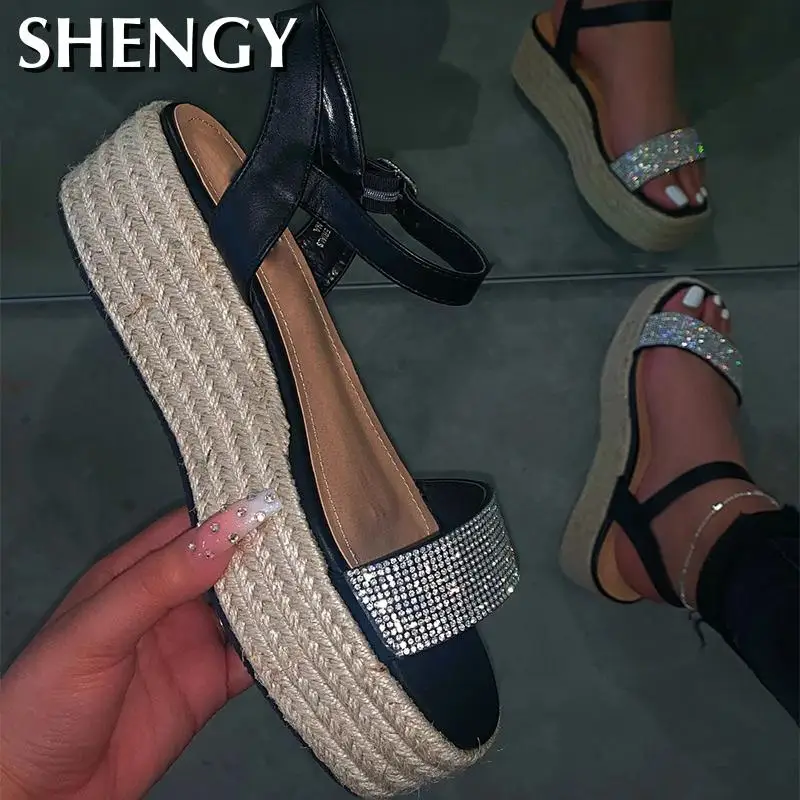 Женские пляжные сандалии SHY 2020 прошитая обувь на пеньковой платформе женские