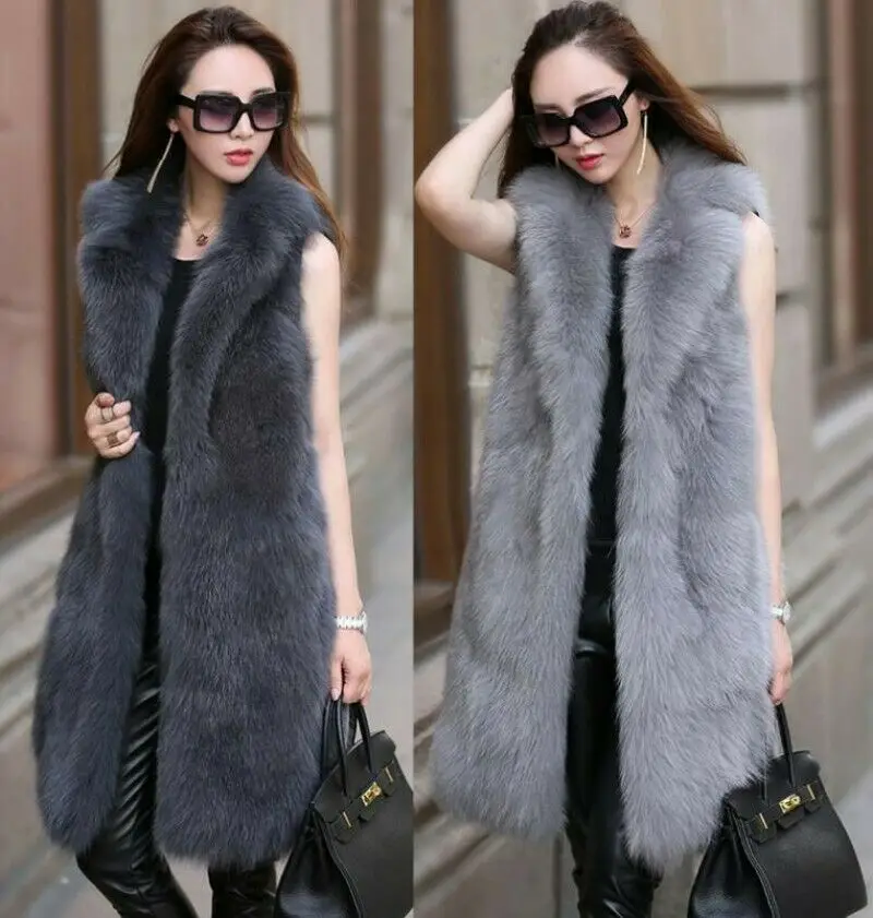 Новинка Модный женский длинный жилет из искусственной лисы зимний Повседневная