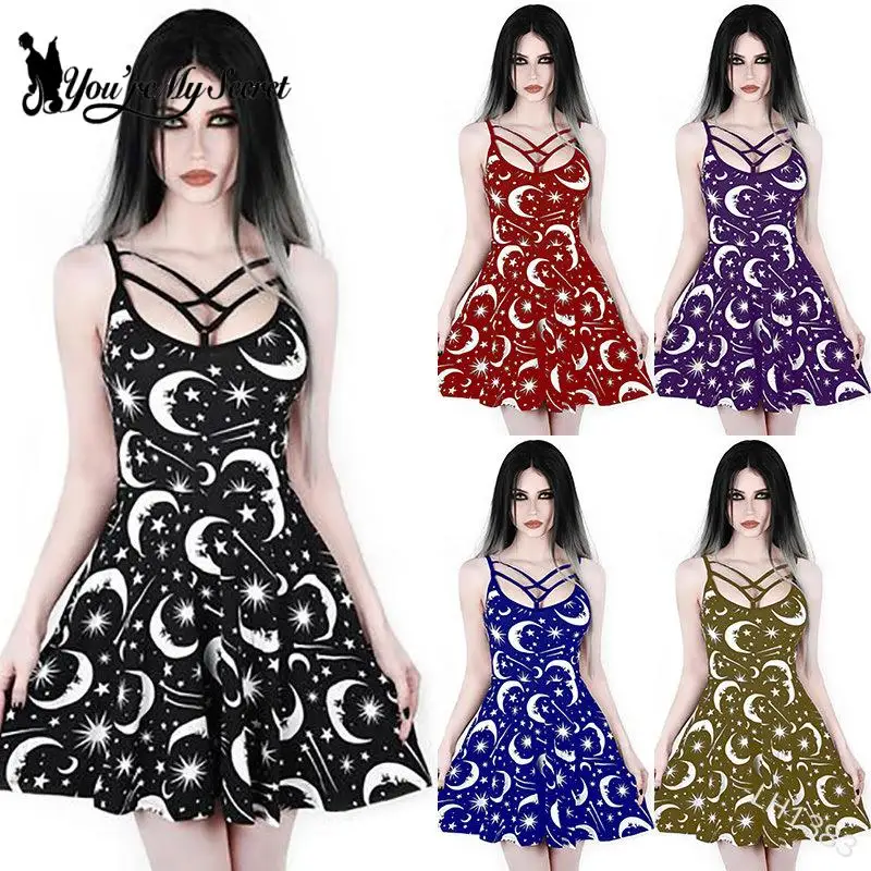 

[You're My Secret] Women's Summer Gothic Sling dress Fashion Casual Pleated Dress Mini Sundress