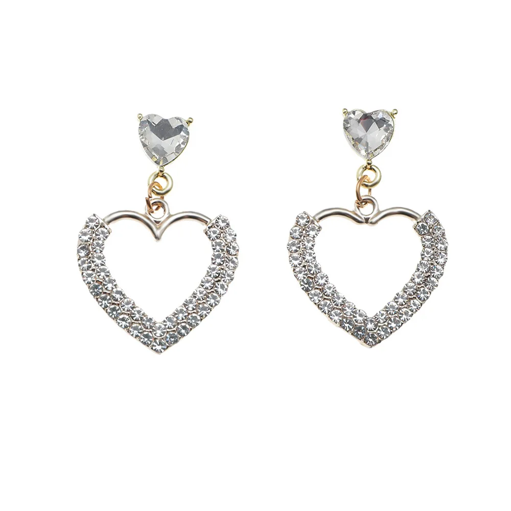 

New Fashion Lady Rhinestone Heart Pendant Earrings Jewelry Statement Earring Accessories 2021 NEW Crystal Drop Dangle Earring