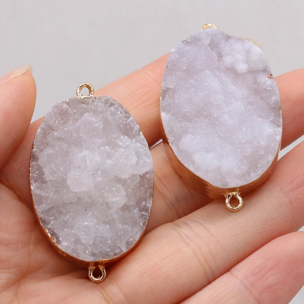 

2021New Natural Semi-precious Stone White Crystal Bud Gold-plated Connector Pendant Making Fashion Necklace Earring Jewelry Gift