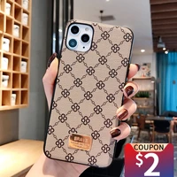 luxury brand square flower hard leather soft border phone case for iphone x xr xs max 7 8 6 6s s plus 7plus 10 11 pro back cover