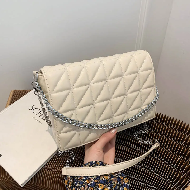 

Модные повседневные кожаные сумки через плечо для женщин 2021, роскошная брендовая квадратная сумка с цепочкой и стразами, дизайнерская сумк...