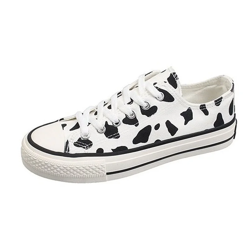 

Akexiya Women's Classic Flats Female Lace Up Cow Spot Shoes Women High-top Shoes Student 2021 Fashion Woman Canvas Sneakers