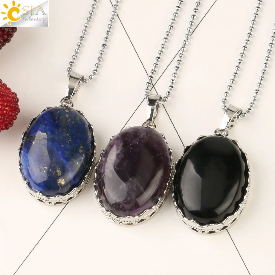 CSJA 30x20 мм ожерелья с подвесками из натуральных камней овальные бусины кристаллом