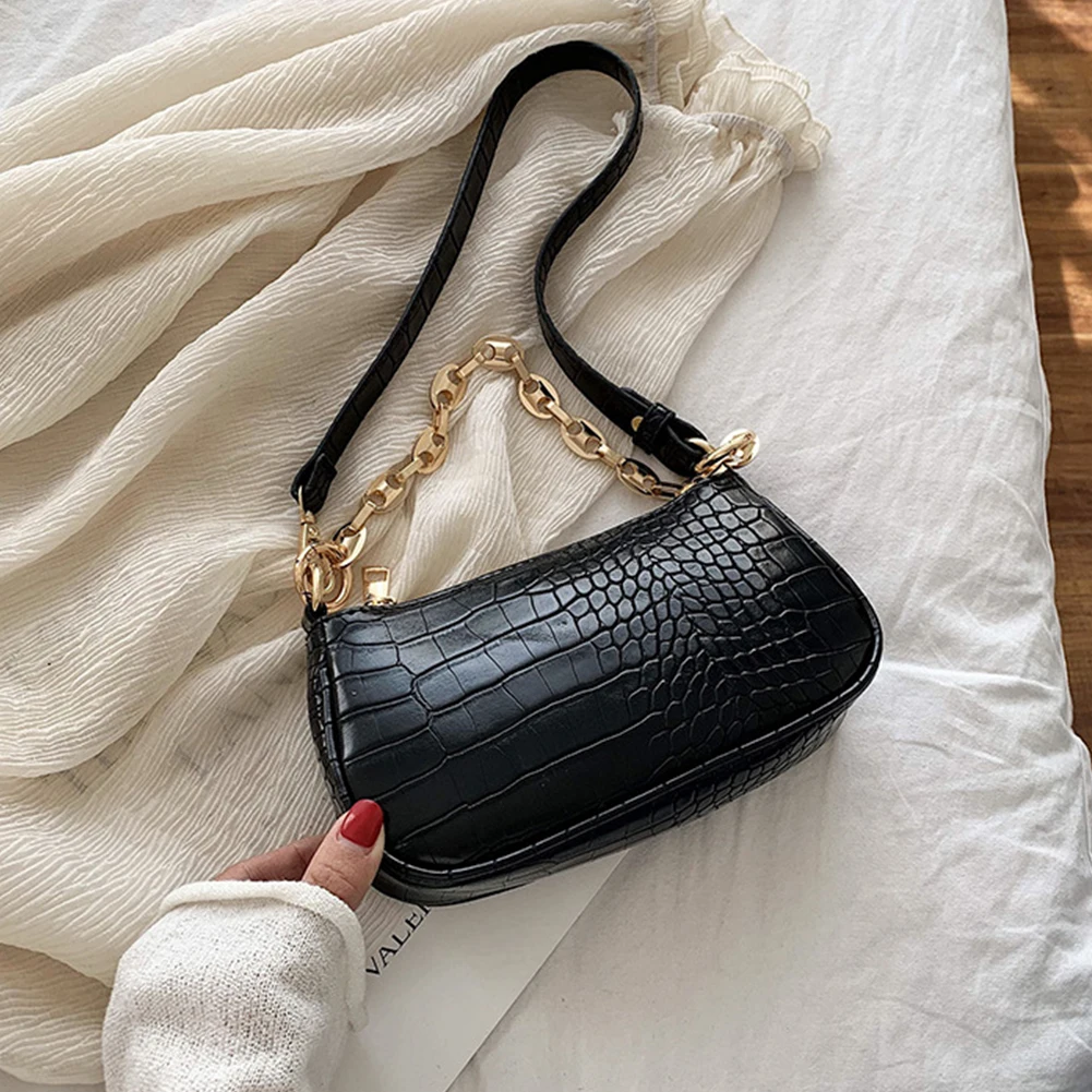 

Women Crocodile Pattern Shoulder Bag Luxury Accessory Handbag PU Leather Fashion Chain Dating Zipper Shopping Party Gift