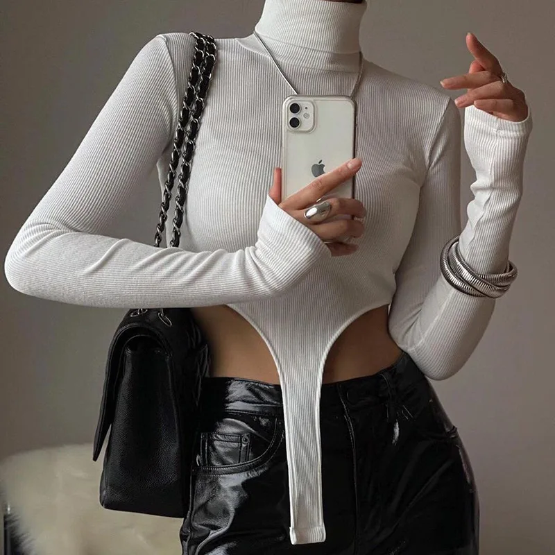 

Knitted Bodycon Bodysuit Long Sleeve T Shirts Tops Fall Clothes for Women Y2k Outfits Sexy One Piece Club Tops Rompers