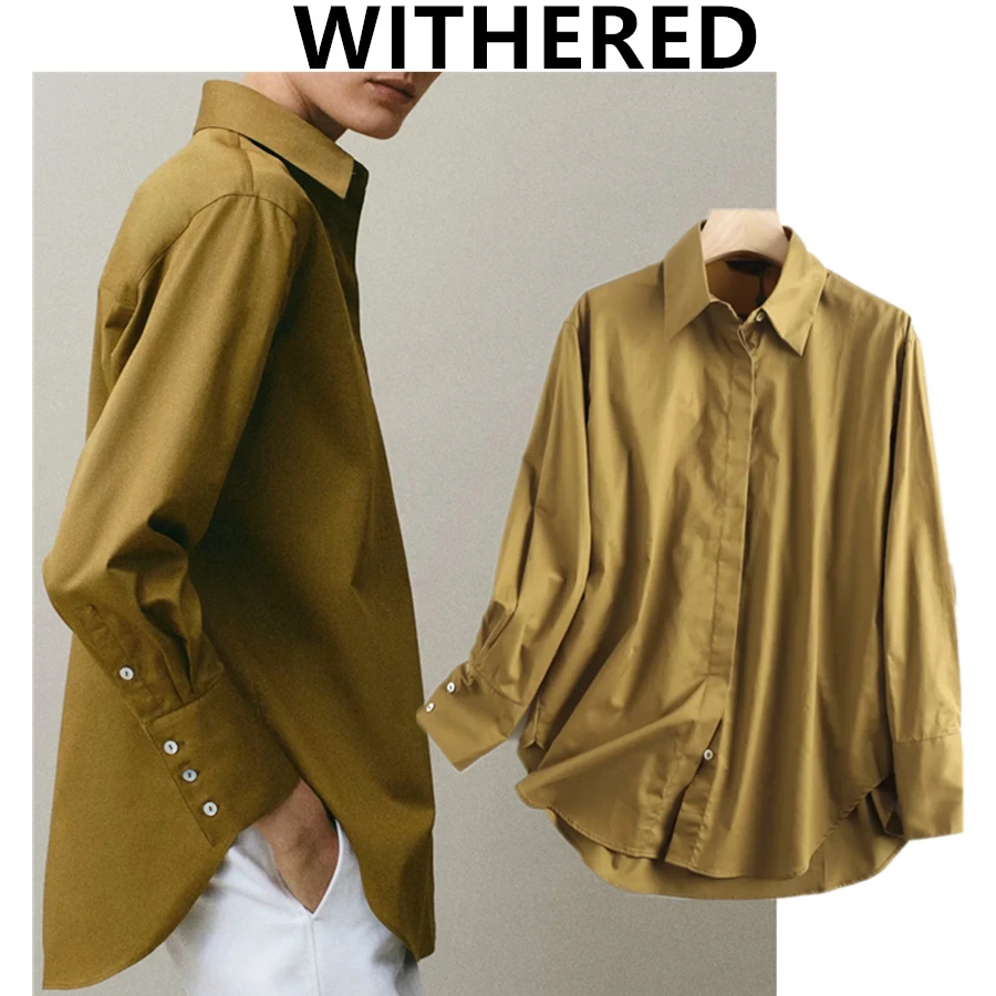 

Увядшая Осенняя блузка женская в английском стиле, модная простая однотонная свободная хлопковая блузка, 2020, винтажная Повседневная рубашк...